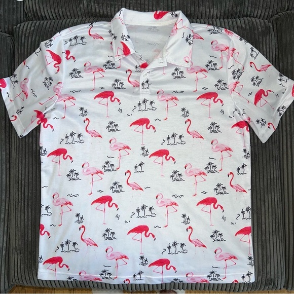 Men’s Flamingo Print Golf Polo – Size L - Picture 1 of 6